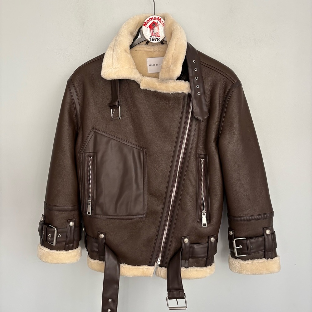 Rebecca Minkoff Brown Bomber Jacket with Cream Accents - Picture 2 of 15